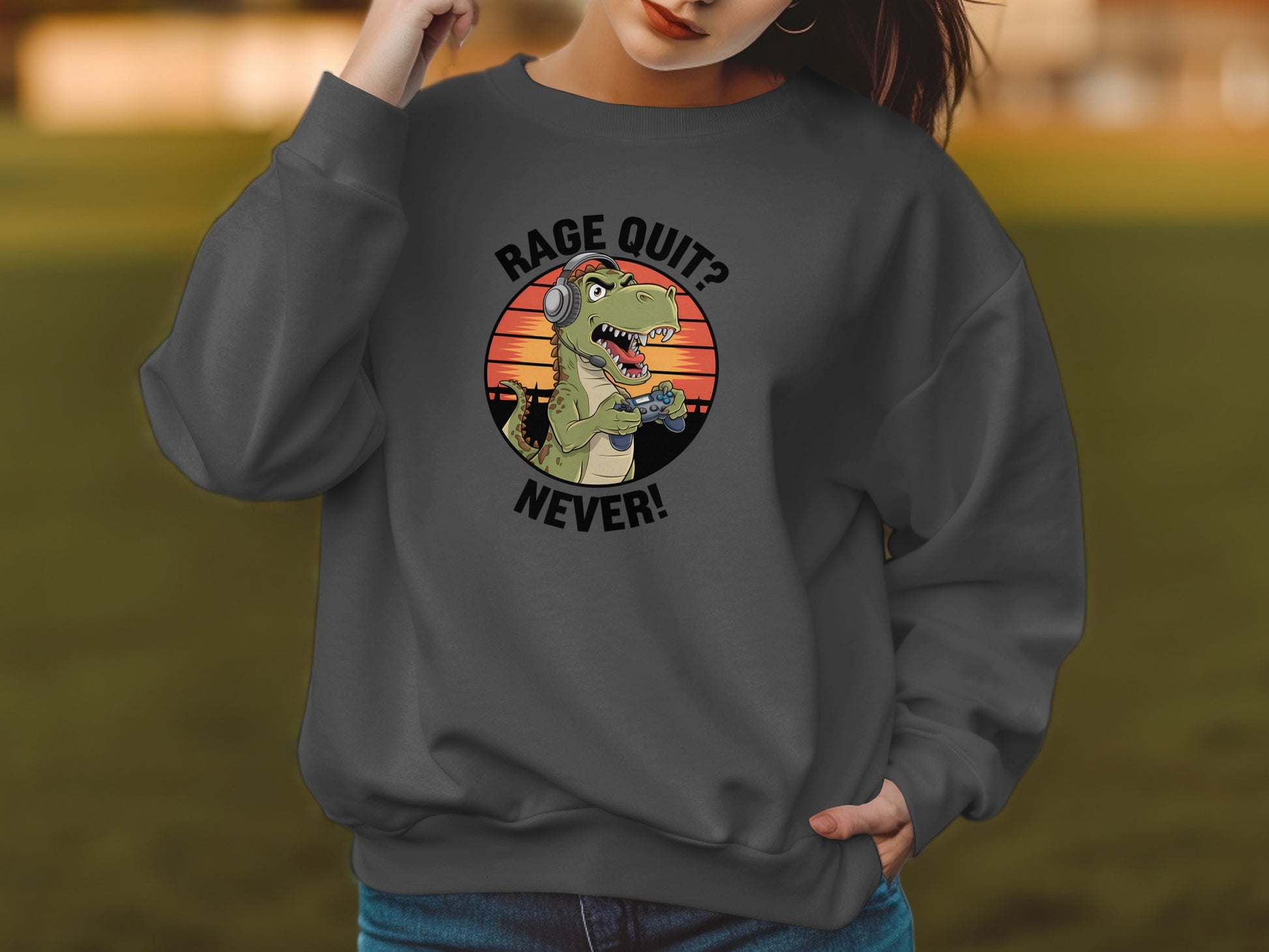 Rage Quit Never Dinosaur Design Sweatshirt Product