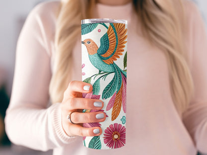 Floral Bird Patterned Travel Tumbler Stylish Product
