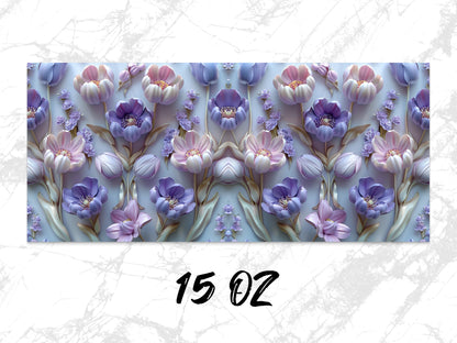 Floral Print Yoga Mat, Ultra Thick, Non-Slip, 15 oz, Exercise Mat, Purple Flowers Pattern