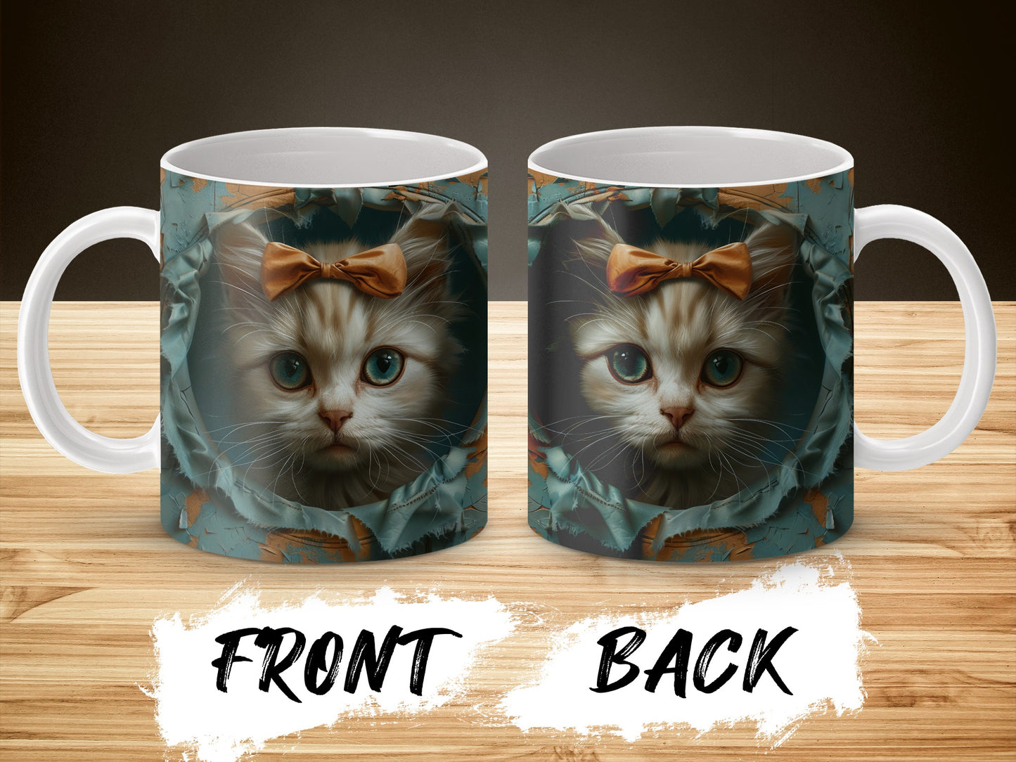 Cute Cat Mug with Bow Tie, Floral Background, Novelty Coffee Cup, Gift for Cat Lovers, Unique Pet Themed Kitchenware