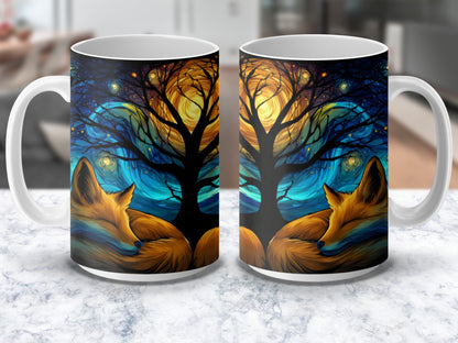 Colorful Fox Art Coffee Mug, Vibrant Nature Scene, Unique Wildlife Illustration, Gift Idea