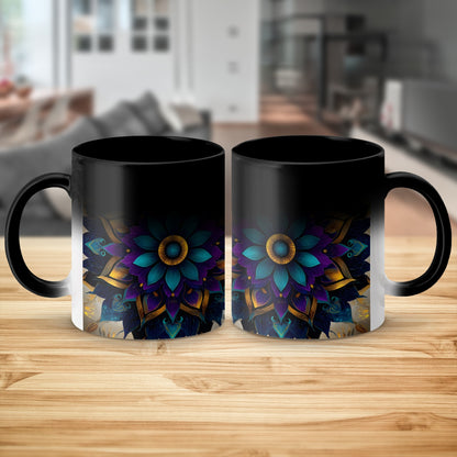 Floral Mandala Design Black Ceramic Mug product