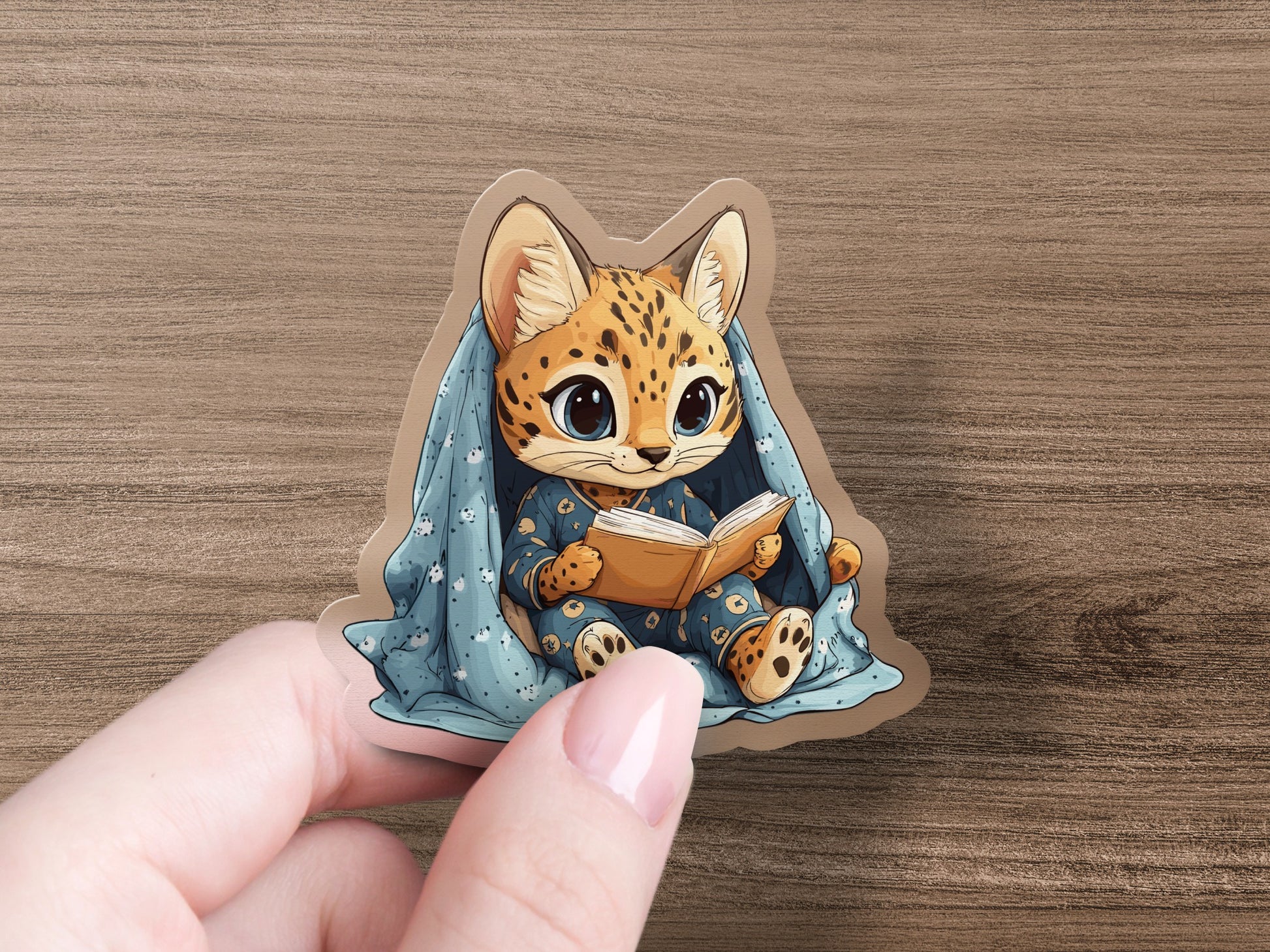 Adorable Cartoon Leopard in Pajamas Sticker product type