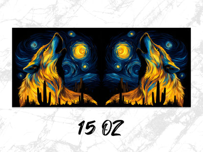 Colorful Wolf Starry Night Canvas Print, Vibrant Wall Art, Modern Home Decor, Double Panel Painting, Unique Artwork, 15 Oz