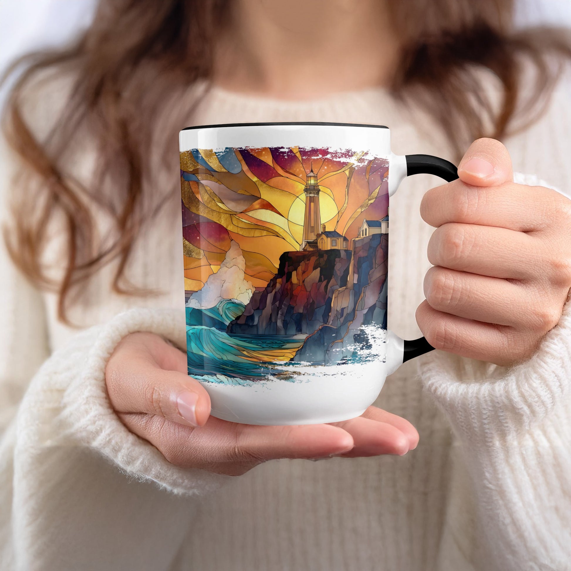 Vibrant Lighthouse and Waves Artwork Mug Product