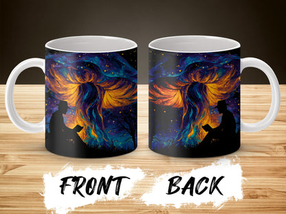 Cosmic Phoenix Art Coffee Mug, Colorful Space Nebula Design, Unique Astronomical Ceramic Cup Gift