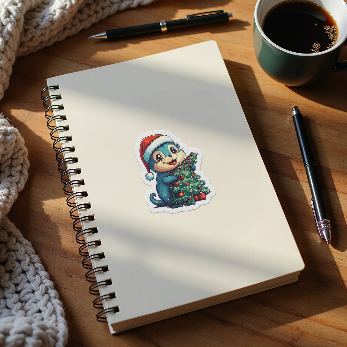 Festive Holiday Otter with Christmas Tree Notebook product type
