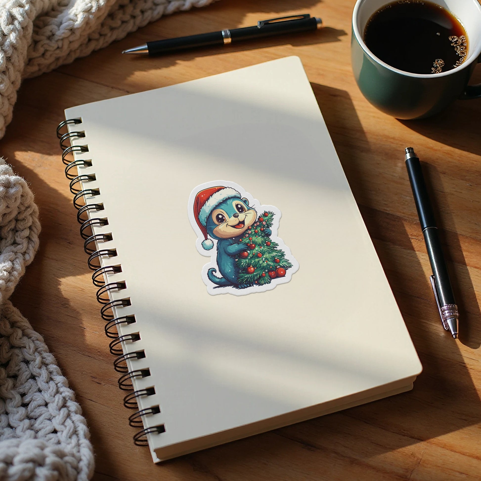 Festive Holiday Otter with Christmas Tree Notebook product type