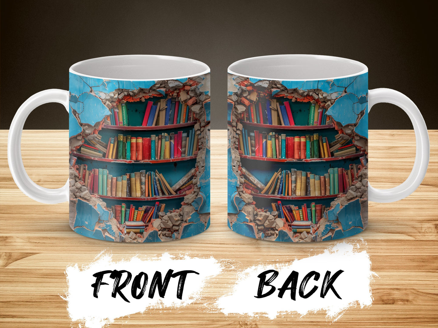 Colorful Bookshelf Design Ceramic Mug, Library Themed Coffee Cup, Unique Gift for Readers and Writers, Book Lover Present