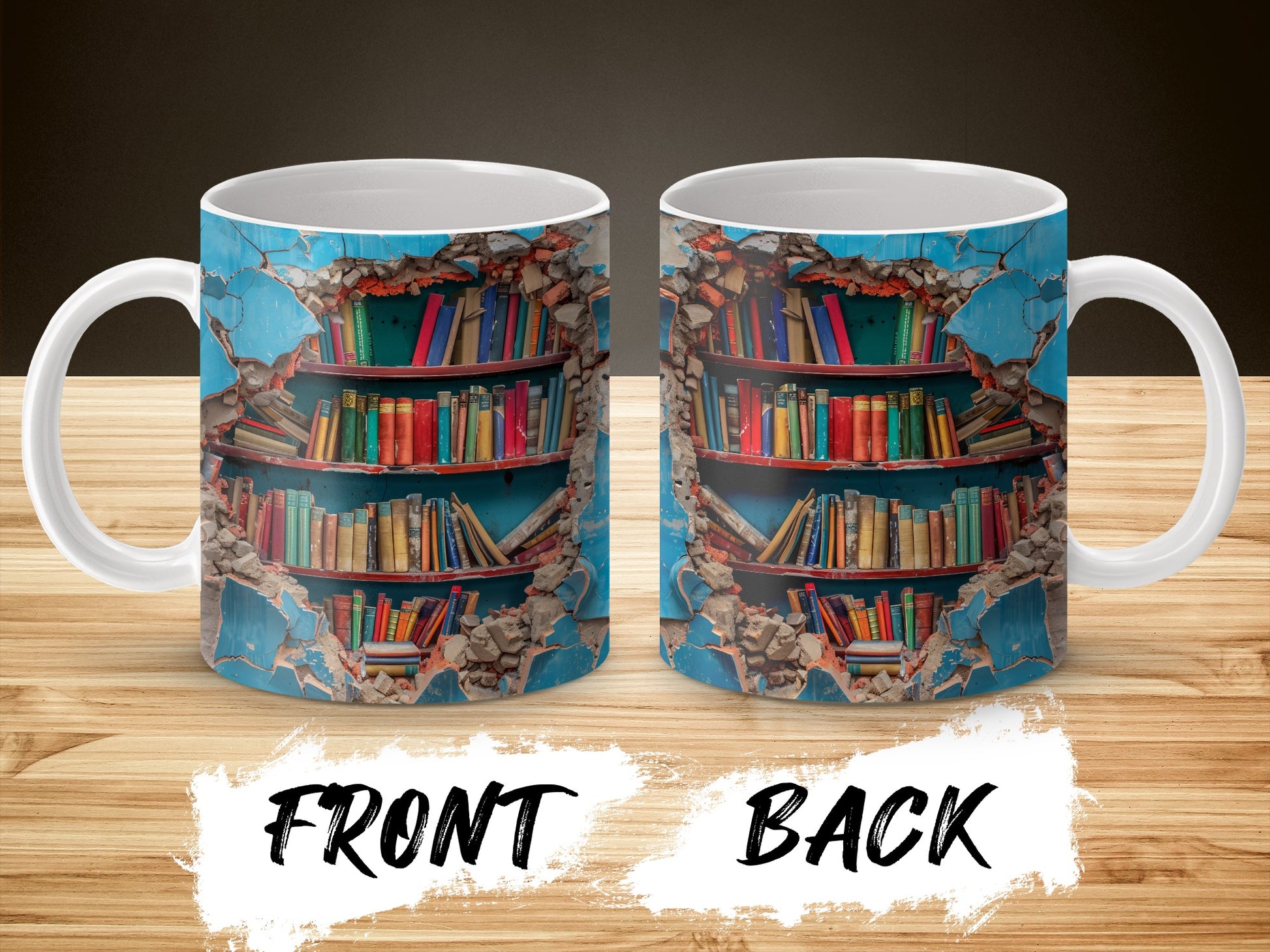 Colorful Bookshelf Design Ceramic Mug, Library Themed Coffee Cup, Unique Gift for Readers and Writers, Book Lover Present