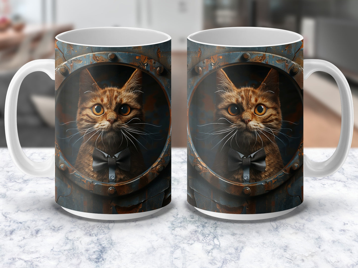Steampunk Cat Mug, Victorian Style Kitten Coffee Cup, Unique Cat Lover Gift, Rustic Kitchen Decor