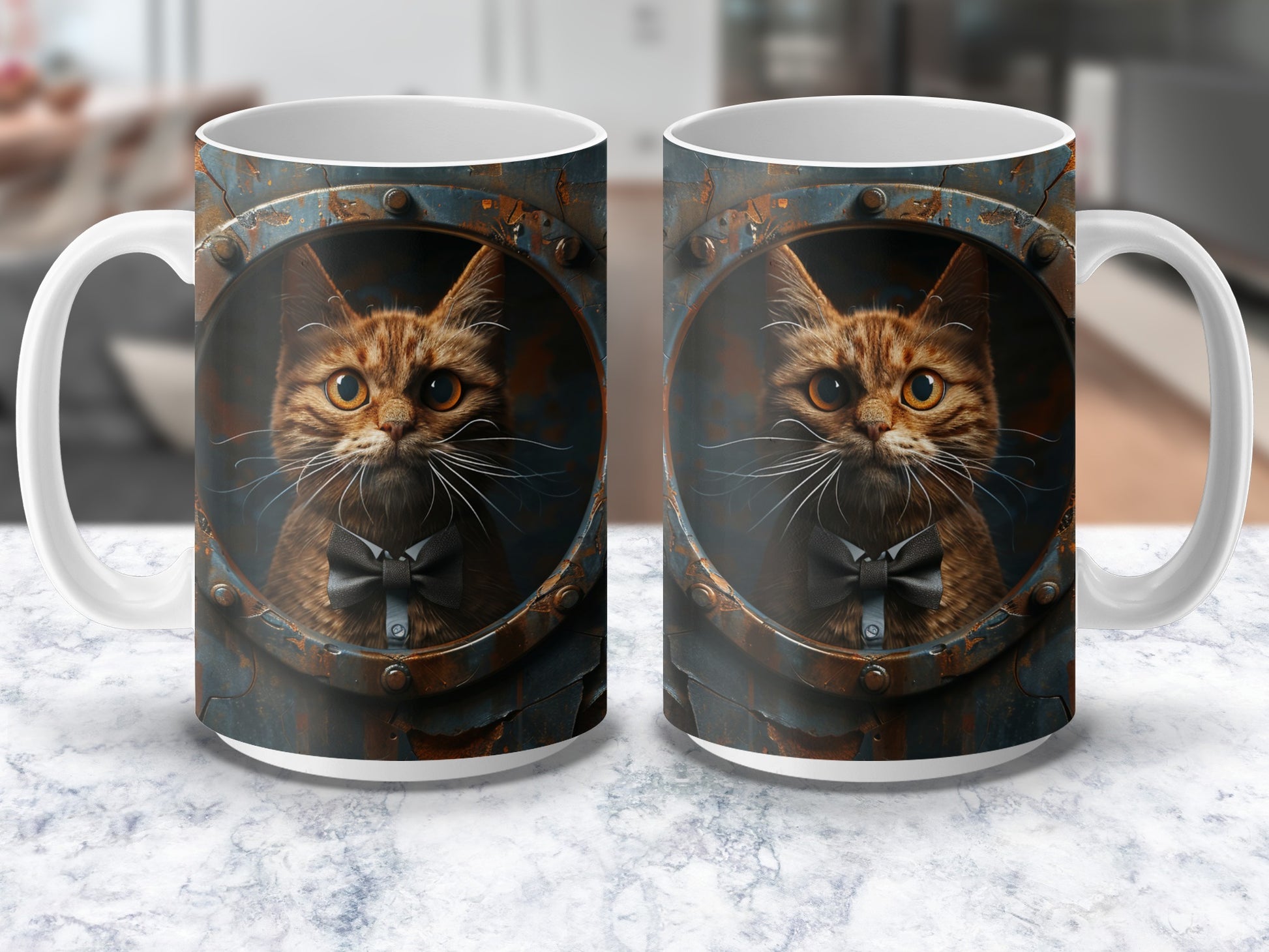 Steampunk Cat Mug, Victorian Style Kitten Coffee Cup, Unique Cat Lover Gift, Rustic Kitchen Decor