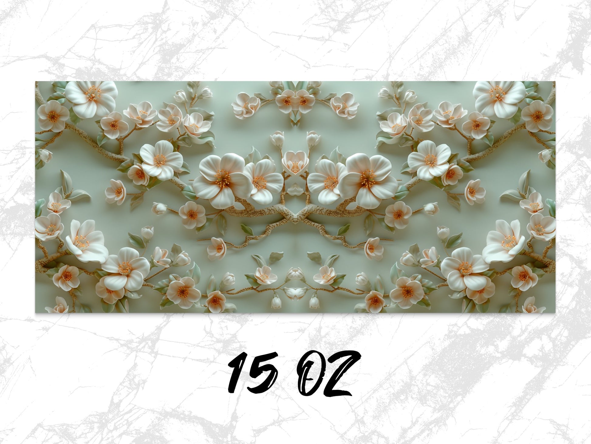 Floral Pattern Canvas Print, Elegant White Blossoms Wall Art, Home Decor, 15 Oz