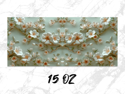Floral Pattern Canvas Print, Elegant White Blossoms Wall Art, Home Decor, 15 Oz