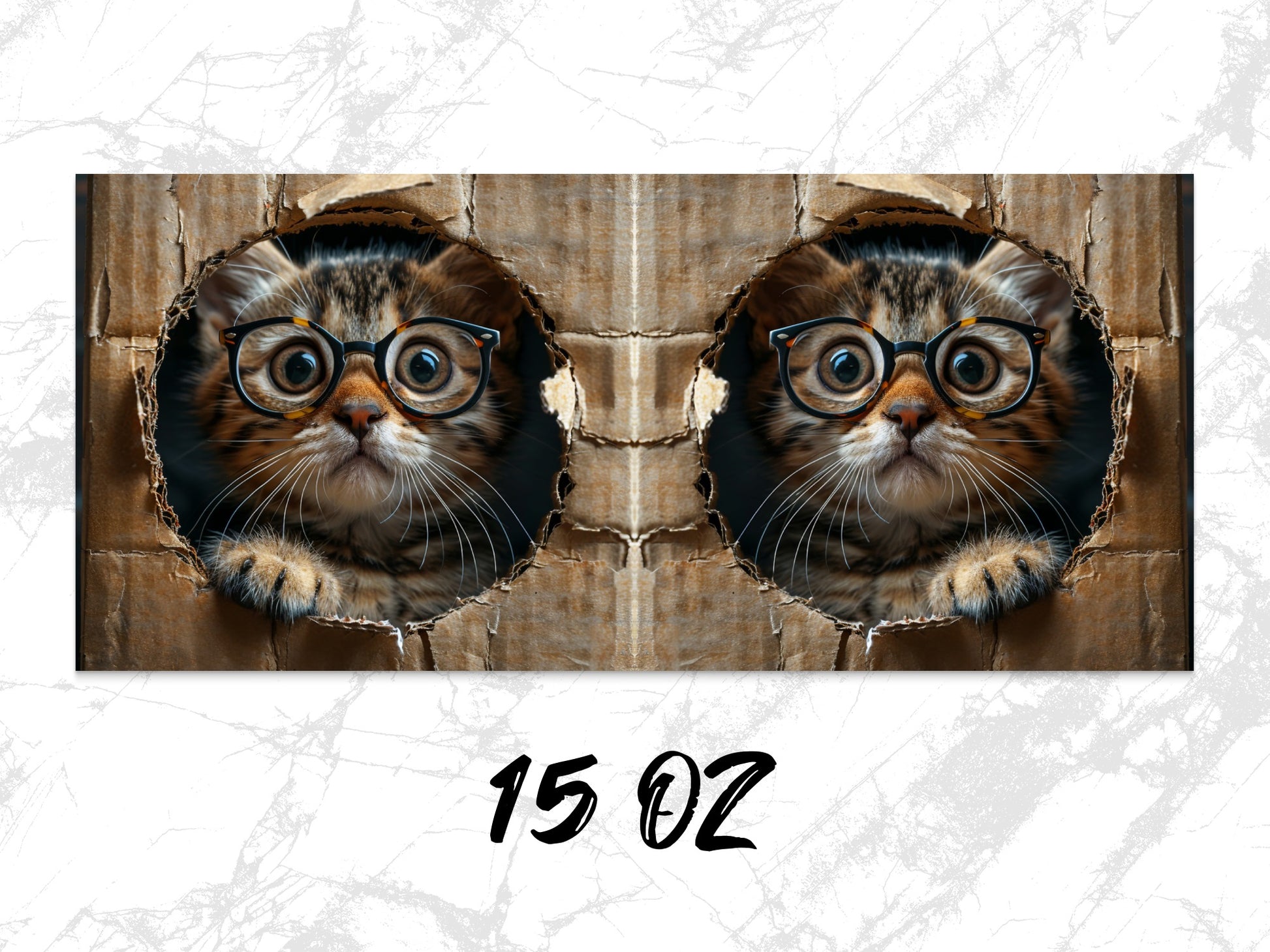Cute Cat Art Poster, Geeky Cat with Glasses, Twin Kittens Print, Funny Wall Decor, Unique Cat Lover Gift Article 15 OZ
