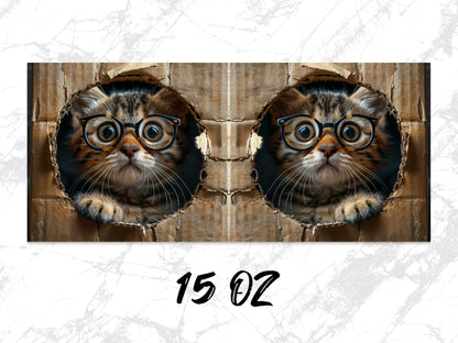 Cute Cat Art Poster, Geeky Cat with Glasses, Twin Kittens Print, Funny Wall Decor, Unique Cat Lover Gift Article 15 OZ