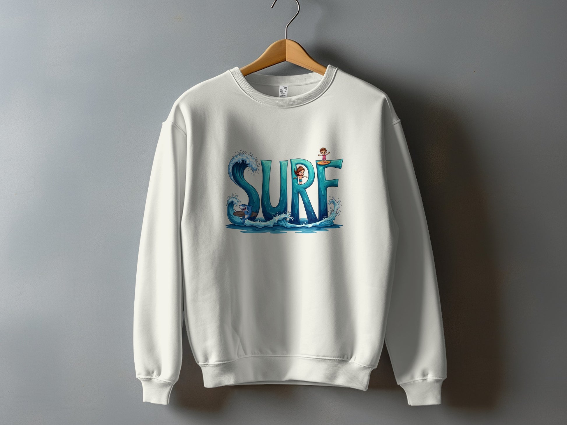 Surf Graphic Blue Wave Print White Sweatshirt product