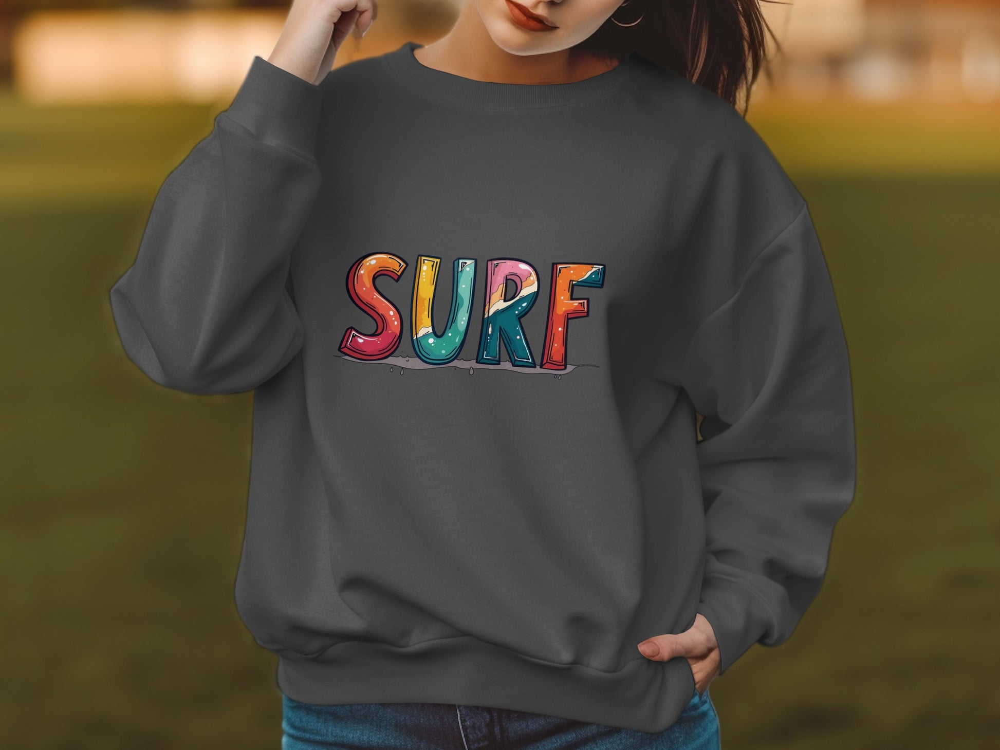 Fun and Colorful Surf Message on Dark Oversized product