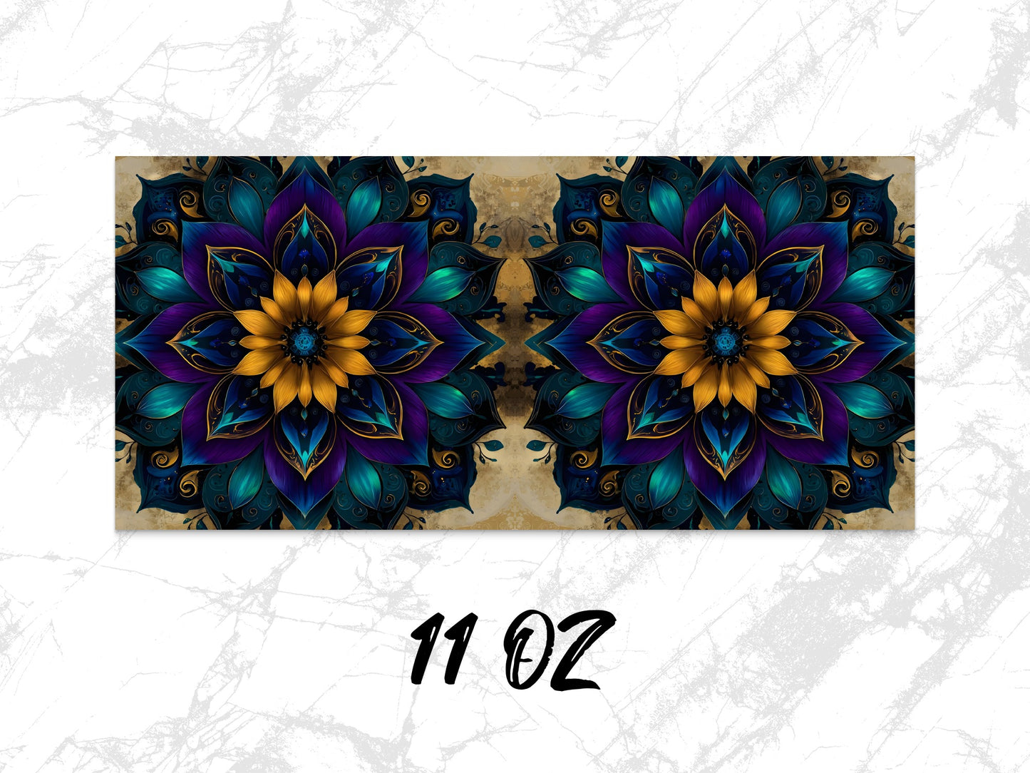 Colorful Mandala Wall Art, Vibrant Blue and Gold Floral Print, 11 Oz Decorative Home Decor, Bohemian Style Living Room Canvas