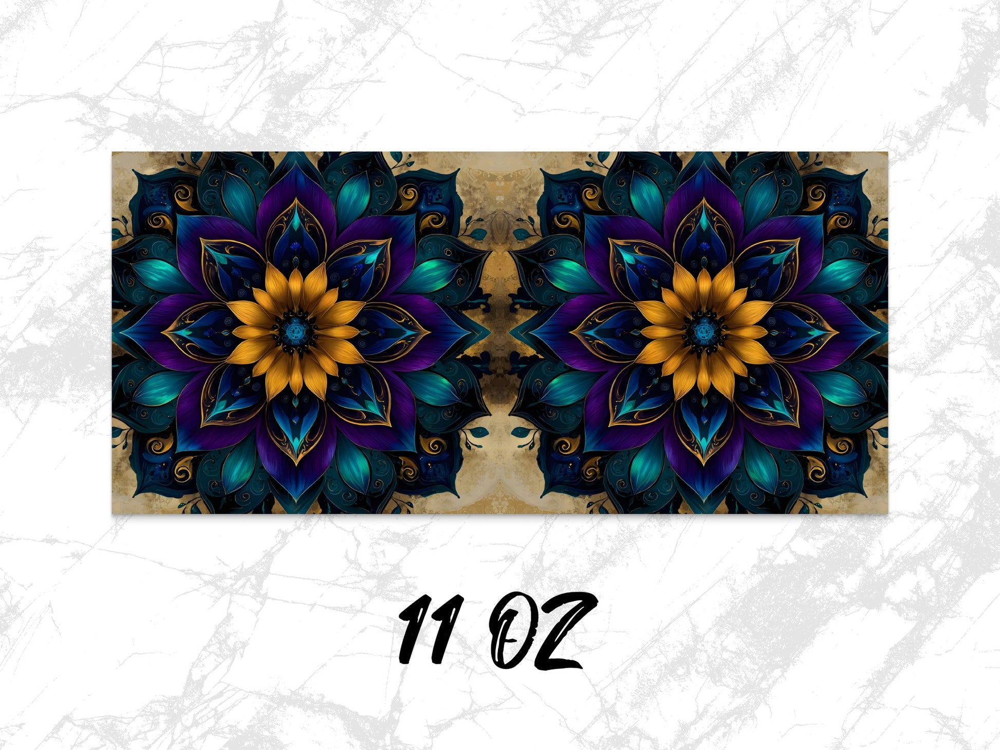 Colorful Mandala Wall Art, Vibrant Blue and Gold Floral Print, 11 Oz Decorative Home Decor, Bohemian Style Living Room Canvas