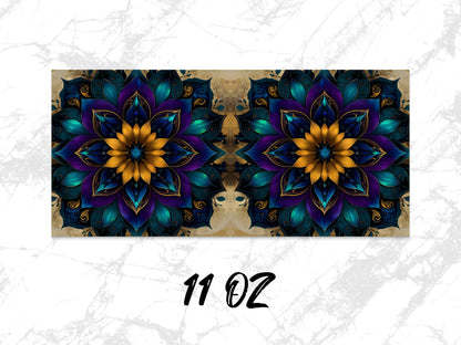 Colorful Mandala Wall Art, Vibrant Blue and Gold Floral Print, 11 Oz Decorative Home Decor, Bohemian Style Living Room Canvas