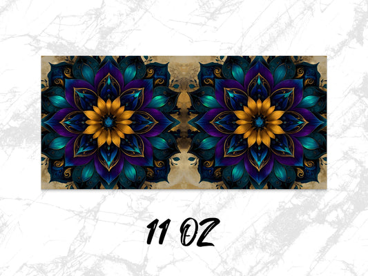 Colorful Mandala Wall Art, Vibrant Blue and Gold Floral Print, 11 Oz Decorative Home Decor, Bohemian Style Living Room Canvas