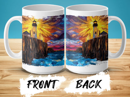 Colorful Stained Glass Lighthouse Design Mug product type