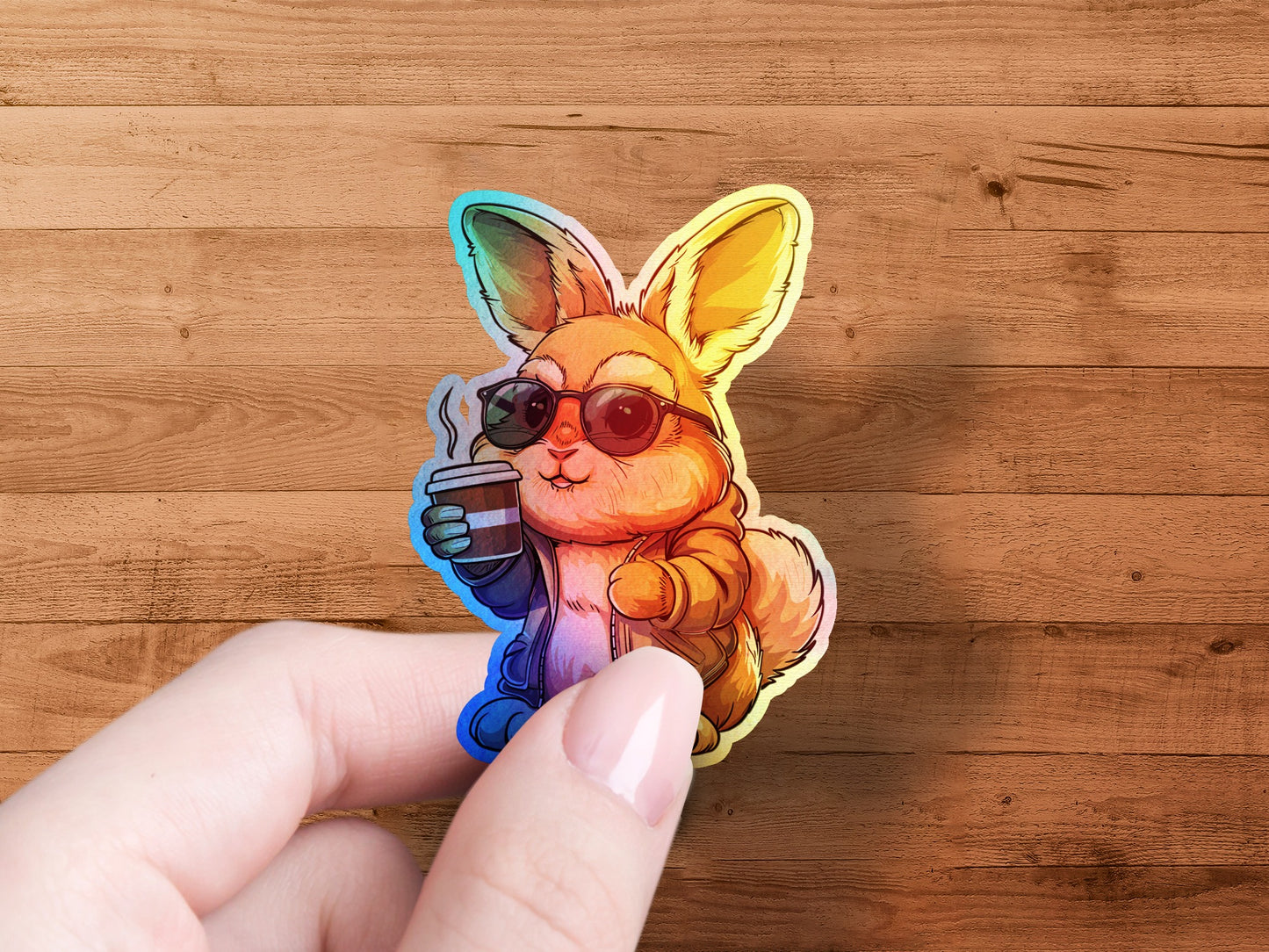 Stylish Bunny with Coffee Sticker Product
