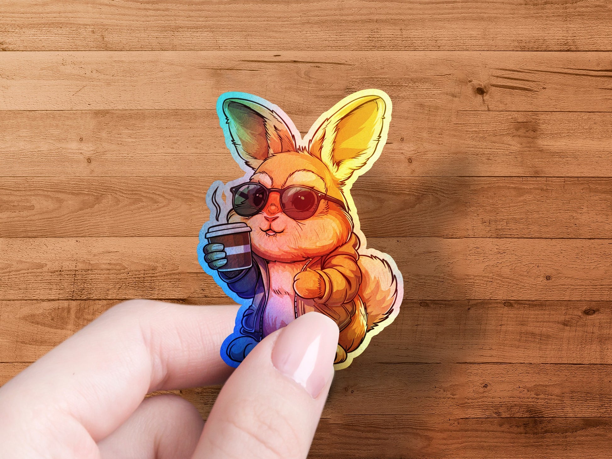 Stylish Bunny with Coffee Sticker Product
