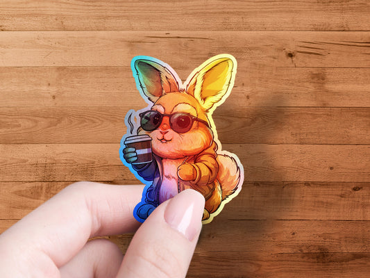 Stylish Bunny with Coffee Sticker Product