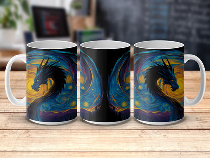 Mystical Dragon Art Coffee Mug, Colorful Fantasy Creature Design, Unique Gift Idea, Artistically Inspired Drinkware