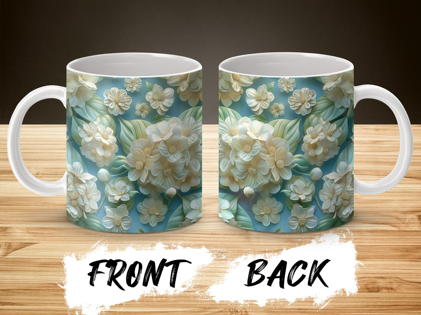 Floral Coffee Mug, Blue and White Daisy Print, Ceramic Tea Cup, Front and Back Design, Gift Idea