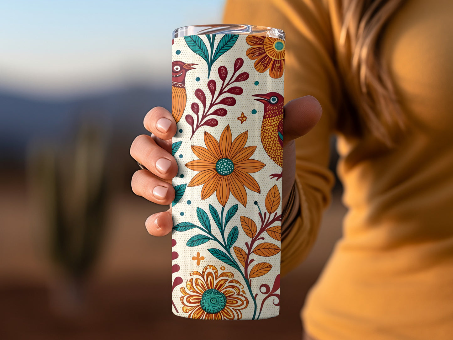 Floral Bird Patterned Travel Tumbler Drinkware product type