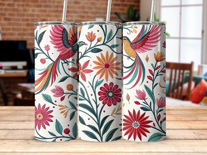 Vibrant Floral Pattern With Birds Tumbler product type