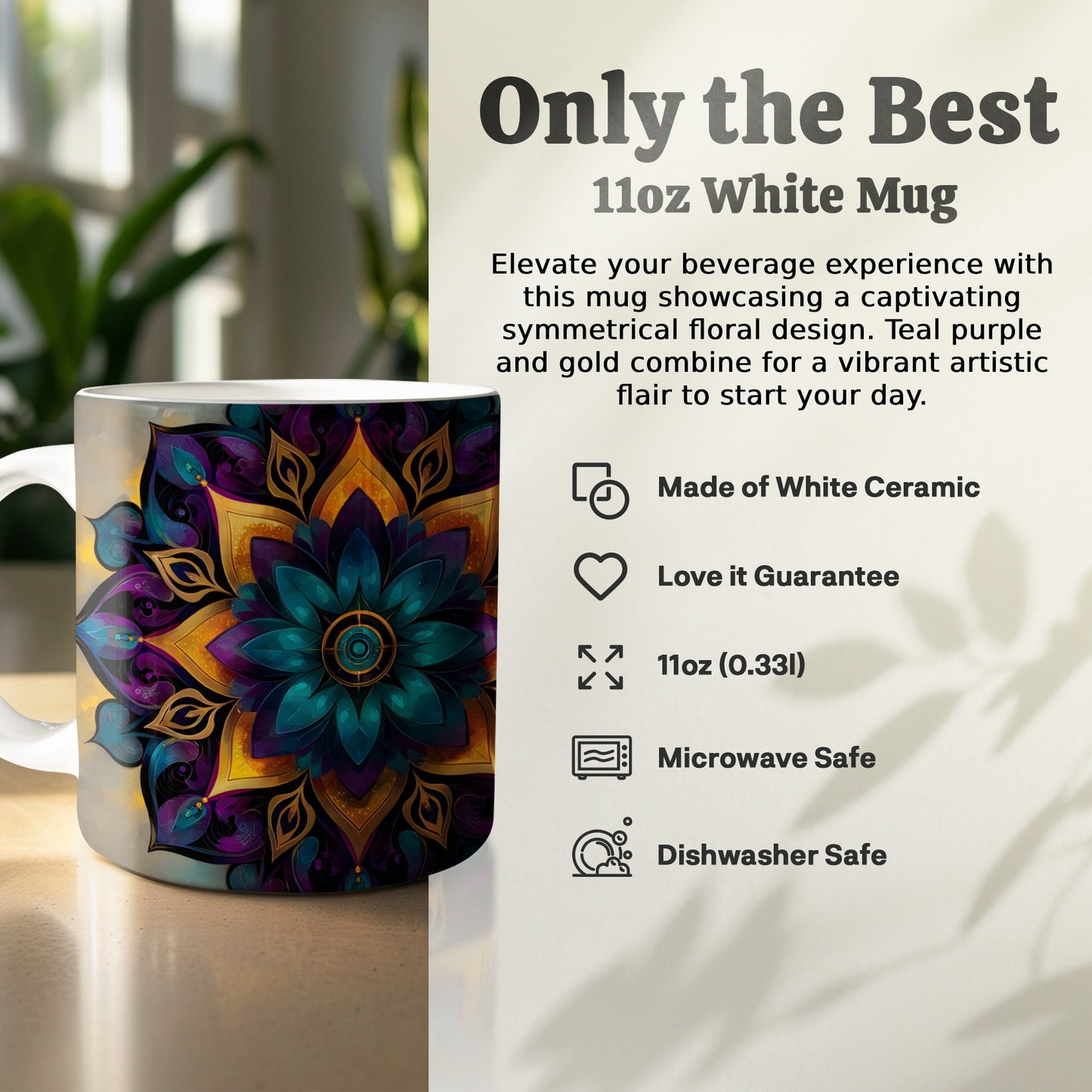 Only the Best 11oz White Mug Floral Design product type