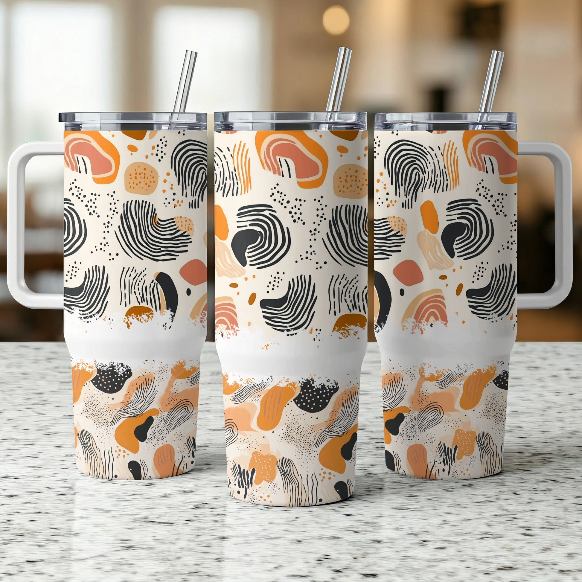 Abstract Art Insulated Tumblers, Colorful Reusable Drinkware, 20 oz Travel Cups with Straws, Set of 3