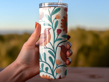Colorful Birds and Flowers Design Travel Cup product
