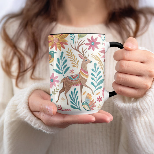Colorful Floral Deer Design Coffee Mug Product