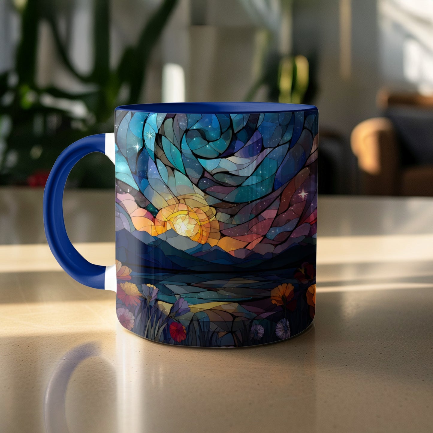 Enchanting Stained Glass Sunset Scene Mug product type