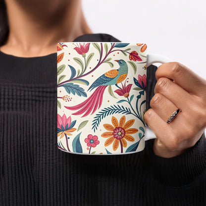 Colorful Floral Bird Design Mug for Coffee Drinkers mug