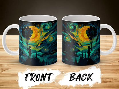Van Gogh Inspired Starry Night Coffee Mug, Artistic Blue Sky Ceramic Cup, Unique Gift Idea