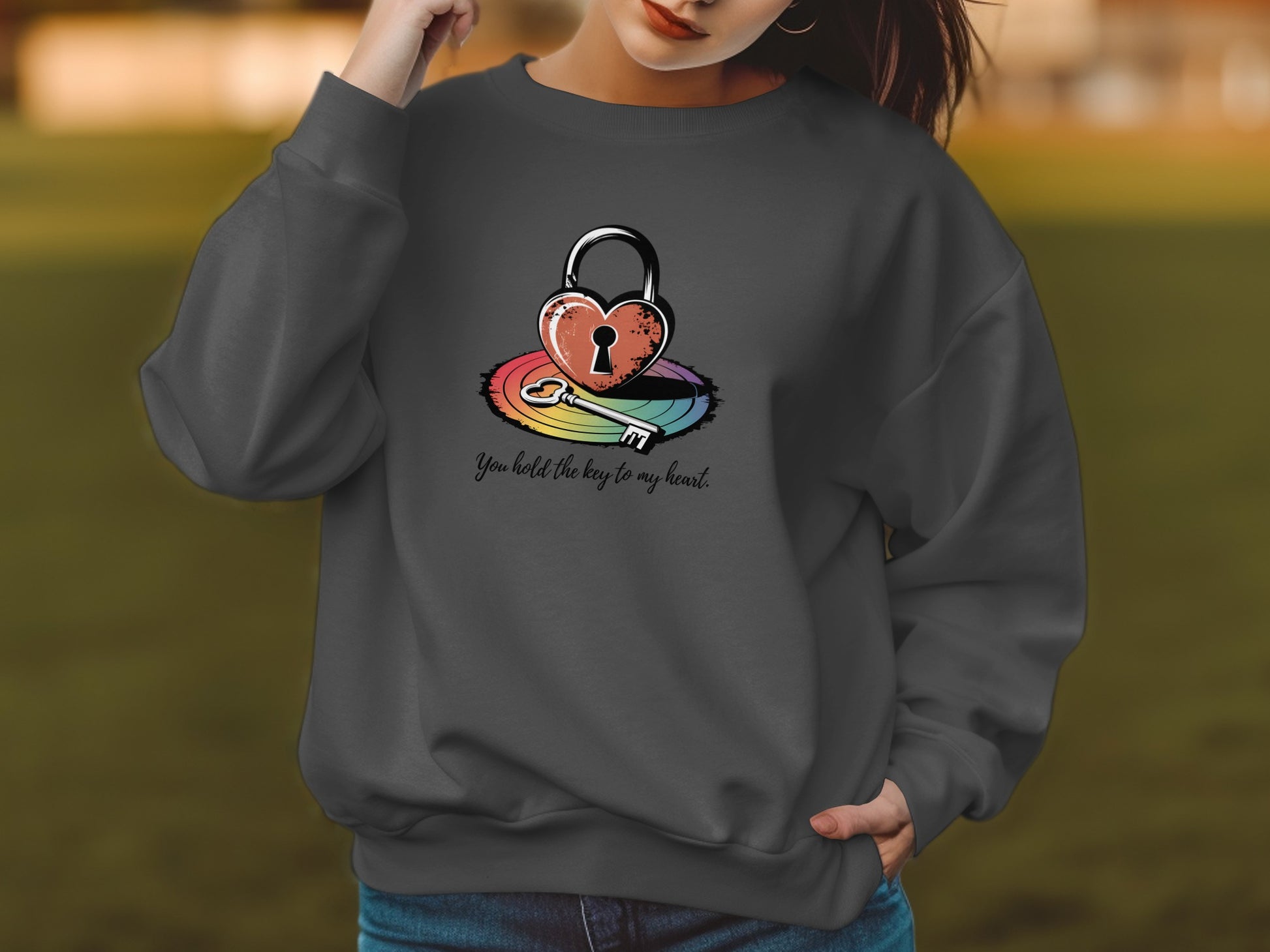 Heart Lock with Key Graphic Long Sleeve product type