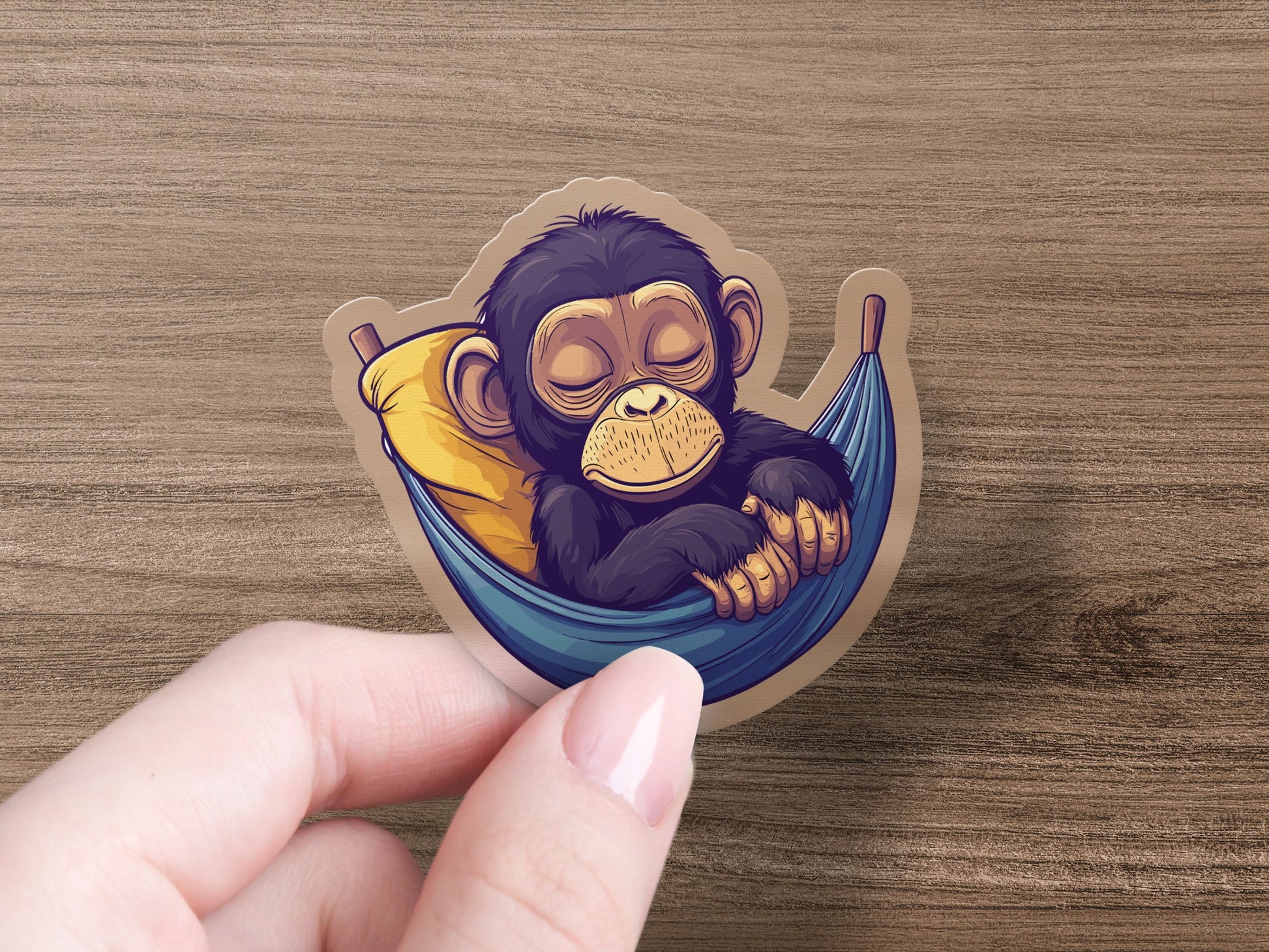 Cartoon Baby Chimp Sleeping in Hammock Sticker product