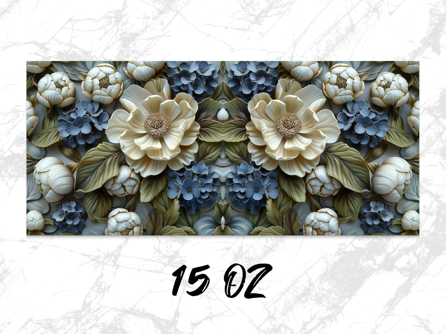 Floral Wall Art Print, Beige Blue Botanical Poster, Modern Home Decor, Bedroom Living Room, 15 OZ