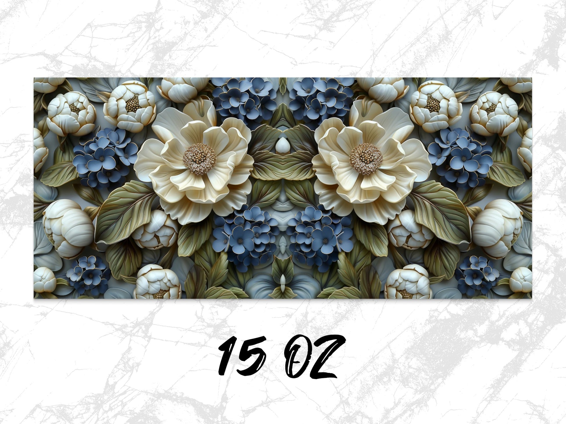 Floral Wall Art Print, Beige Blue Botanical Poster, Modern Home Decor, Bedroom Living Room, 15 OZ