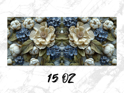 Floral Wall Art Print, Beige Blue Botanical Poster, Modern Home Decor, Bedroom Living Room, 15 OZ