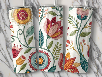 Colorful Floral Pattern on White Background Tumbler product