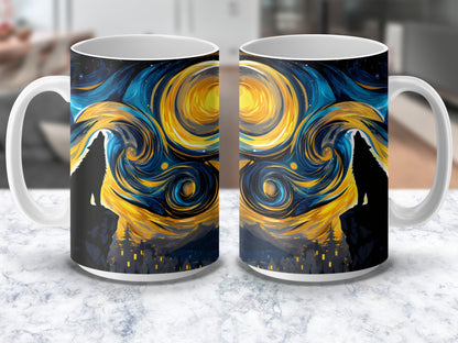 Abstract Art Coffee Mug, Van Gogh Inspired Swirl Design, Blue and Yellow Artistic Cup, Unique Gift Idea