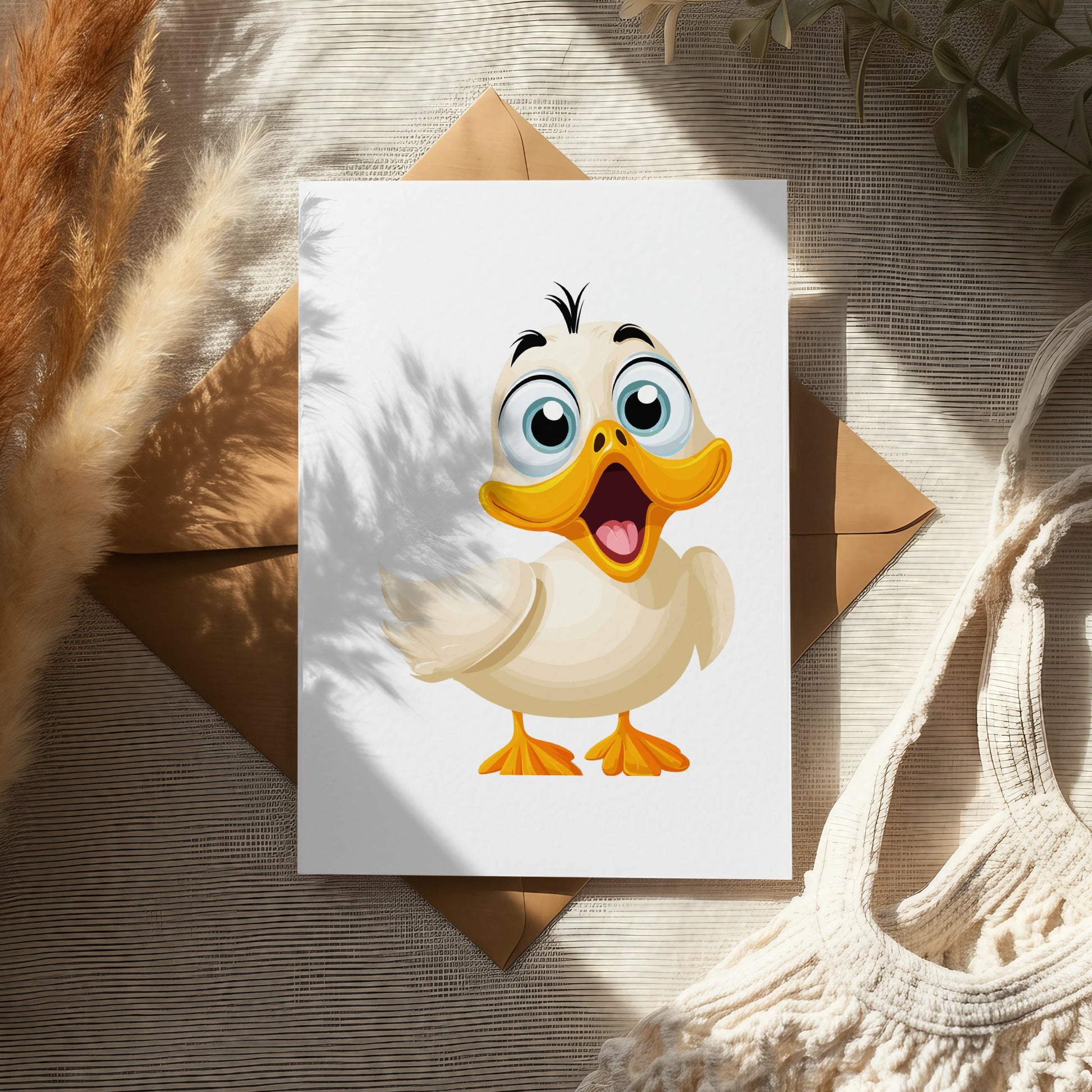 Cute Cartoon Duck Print, Yellow and White Duckling Art, Nursery Wall Decor, Kids Room Illustration