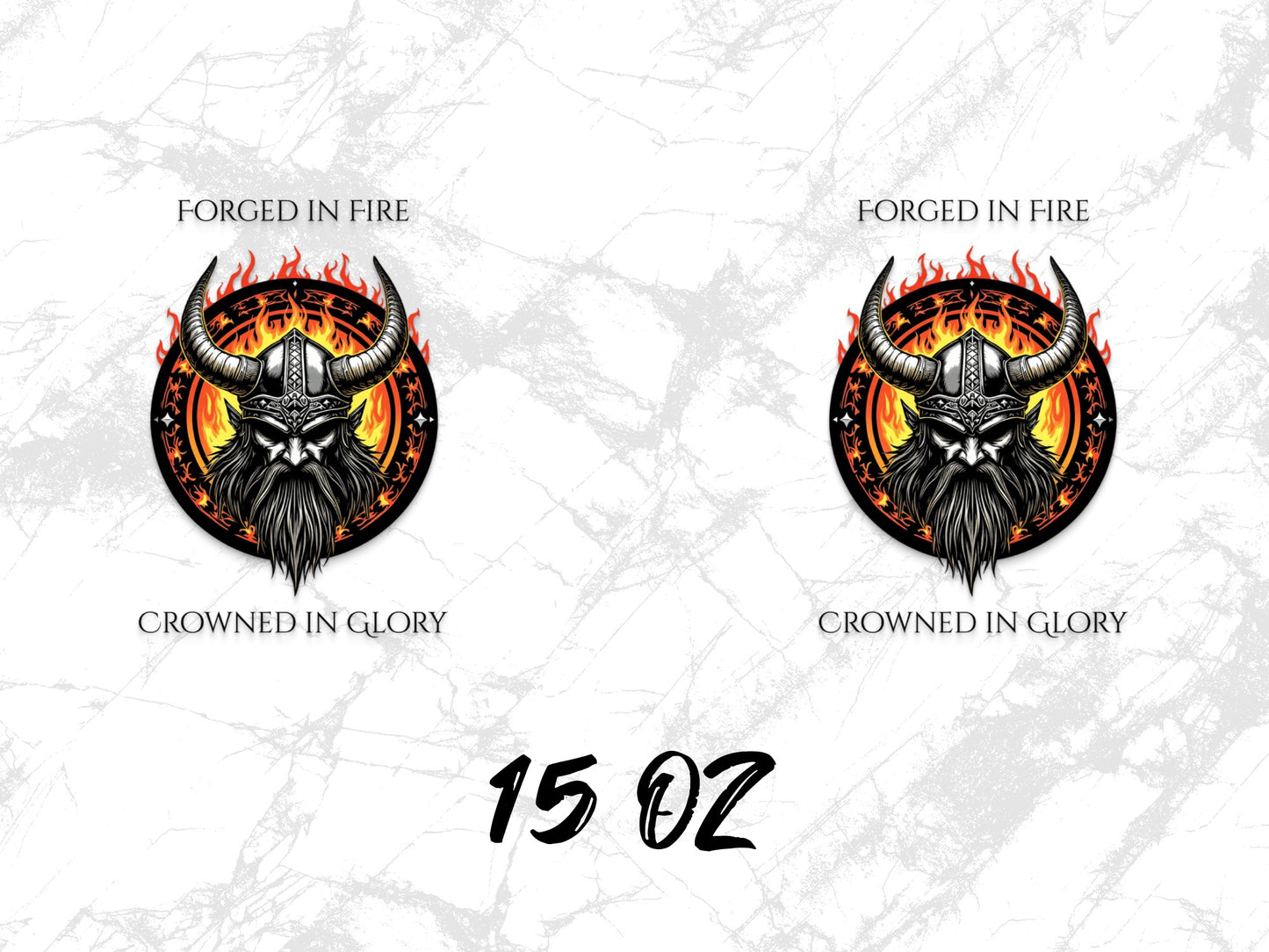 Forged in Fire Viking Skull Graphic T-Shirt, Flame Horns Design, 15 Oz, Crowned in Glory, Fire Themed Apparel